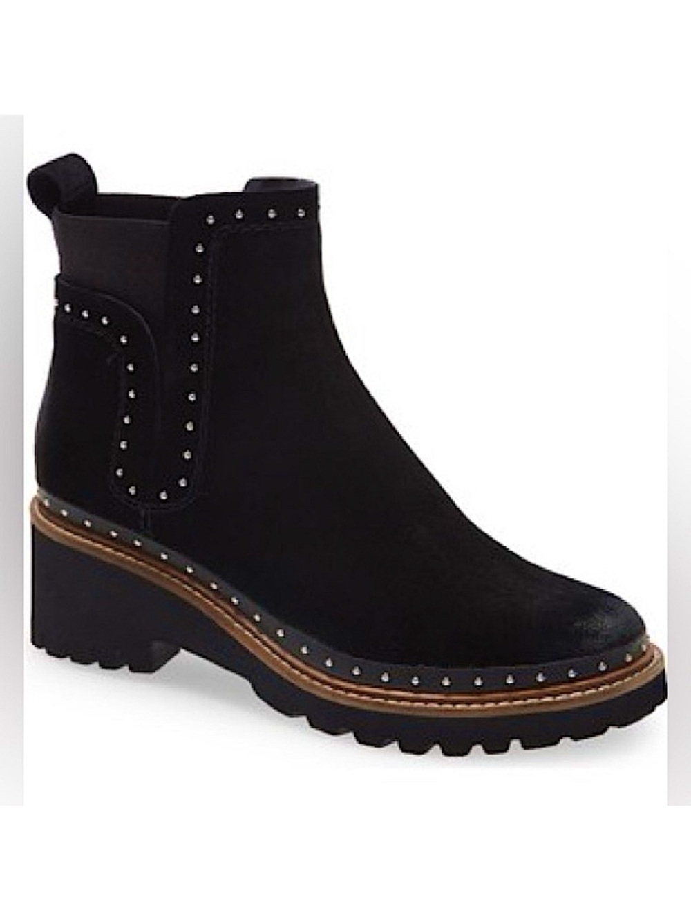 Dolce vita black Huey studded pull on suede lug sole platform booties Sz 9